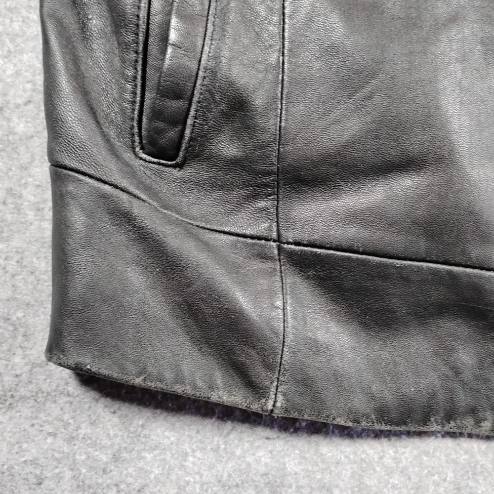 Mixit Womens Black Genuine Leather Moto Jacket Stand Collar Full Zip Size‎ Large